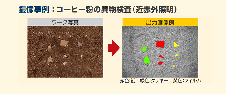 撮像事例 ： 撮像事例：コーヒー粉の異物検査（近赤外照明）