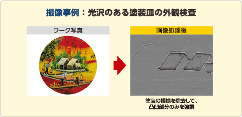 位相シフト照明　撮像事例 ： 塗装の模様を除去して、凸凹部分のみを強調