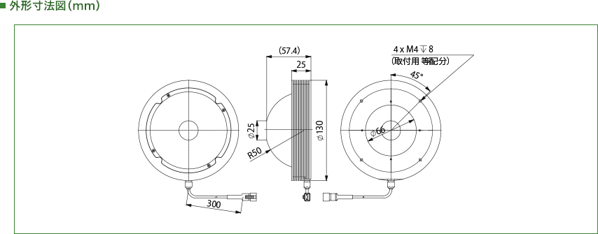 HPD-100W50-25 外形寸法図（mm）