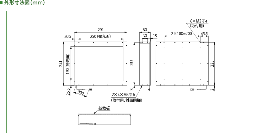 LDF-TP-250×190W51 外形寸法図（mm）
