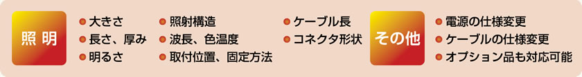 特注製作に対応している項目例