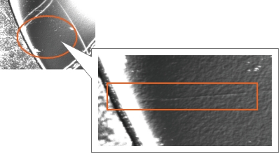 撮像例:ウエハのキズ 微細なキズを可視化できている