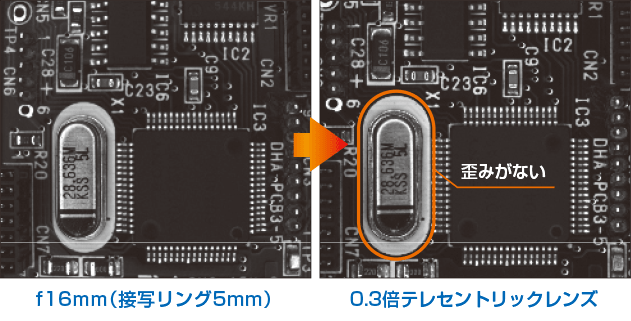 f16mm（接写リング5mm）→0.3倍テレセントリックレンズ