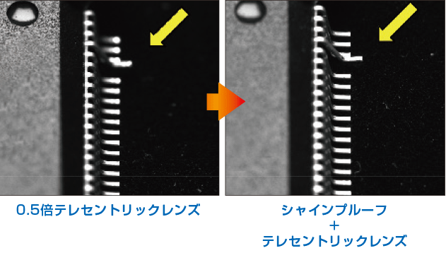 0.5倍テレセントリックレンズ→シャインプルーフ＋テレセントリックレンズ